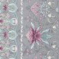 Preview: Bordüre, Edle mint-magenta Blumenornamente mit Silber auf Grau