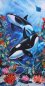 Preview: Baumwollstoff Panel 60 x 110 cm, 2 Orka Wale im Korallenriff