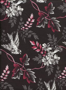 Vögel und Blätterranken, schwarz-weiß-grau-rot
