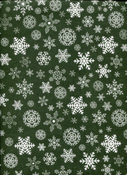 Flanell, bedruckt, Weiße Schneeflocken auf Dunkelgrün