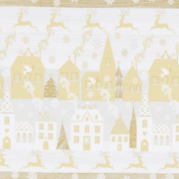 Panel 30 x 110 cm, Dorf mit Rentieren, beige-grau-gold