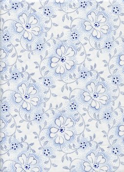 Blaue gepunktete Blüten und Ranken auf Weiß