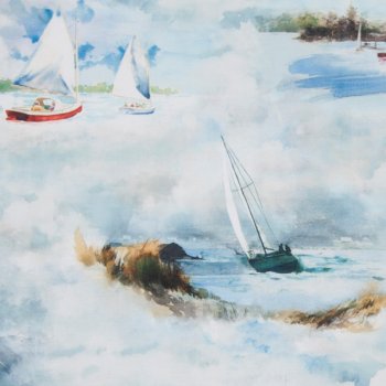 Bilderstoff, Küsten und Boote in Aquarelloptik