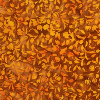 Batik, Gelb-orangene Tulpen auf braun, Batikstoff