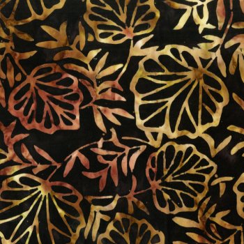 Batik, hellbraune Blätterkonturen auf schokoladenbraun, Batikstoff