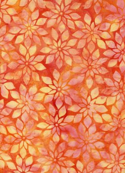 Baumwollstoff Batik, Hellgelbe Blumen auf Orange